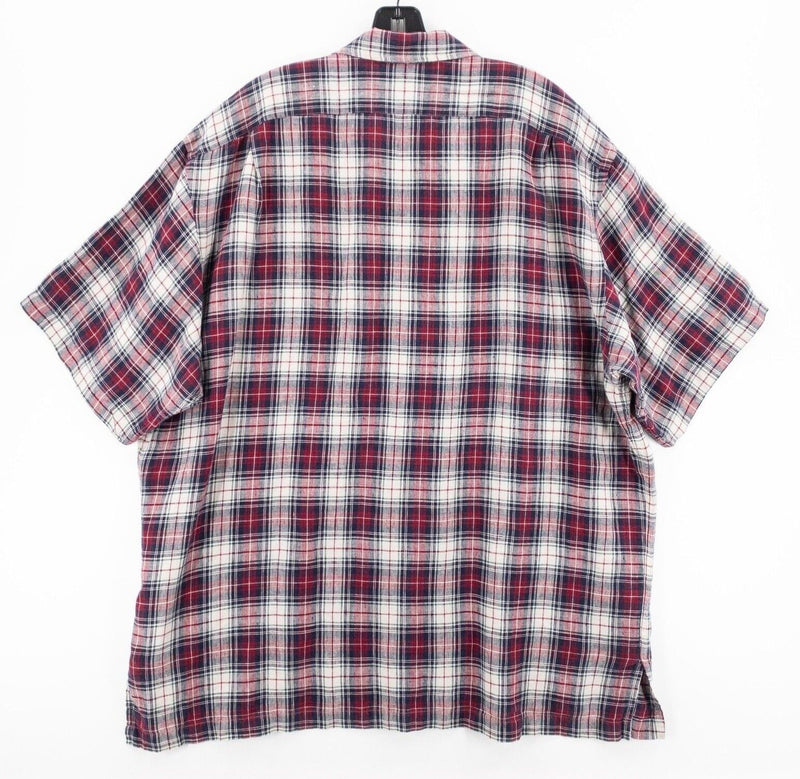 Polo Ralph Lauren Clayton Linen Shirt XL Men's Red Plaid Camp Loop Collar 90s
