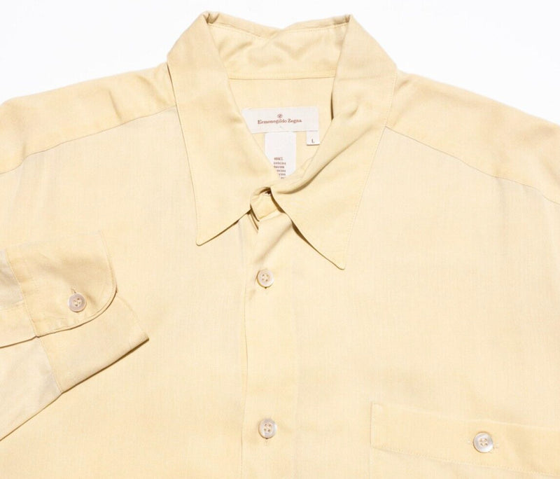 Ermenegildo Zegna Rayon Shirt Men's Large Lyocell Yellow Button-Front Italy