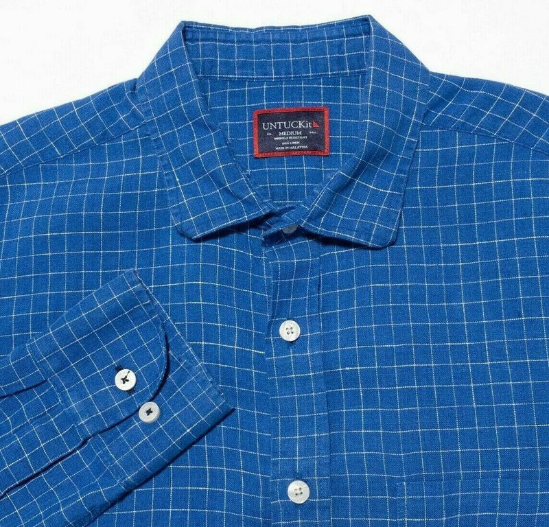 UNTUCKit Linen Shirt Wrinkle Resistant Blue Graph Check Long Sleeve Men's Medium