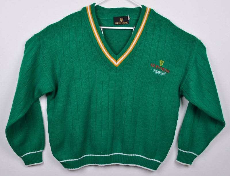 Vtg 80s Guinness Beer Men's Sz Medium V-Neck Made in Ireland Knit Green Sweater