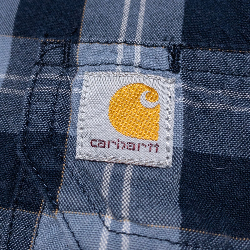 Carhartt Shirt Men's 2XL Button-Down Short Sleeve Blue Plaid Check Fort Shirt