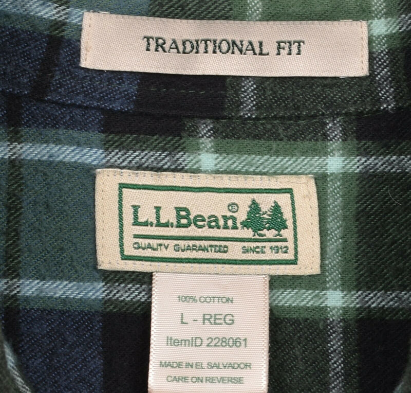 L.L. Bean Men's Large Traditional Fit Green Blue Scotch Plaid Flannel Shirt