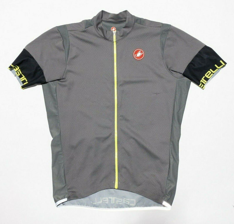 Castelli Cycling Jersey Men's Large Full Zip Gray Neon Accent Short Sleeve