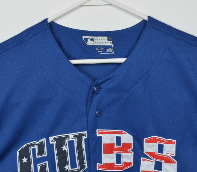 Chicago Cubs Men Large Blue Patriotic USA Stars Stripes True Fan Baseball Jersey