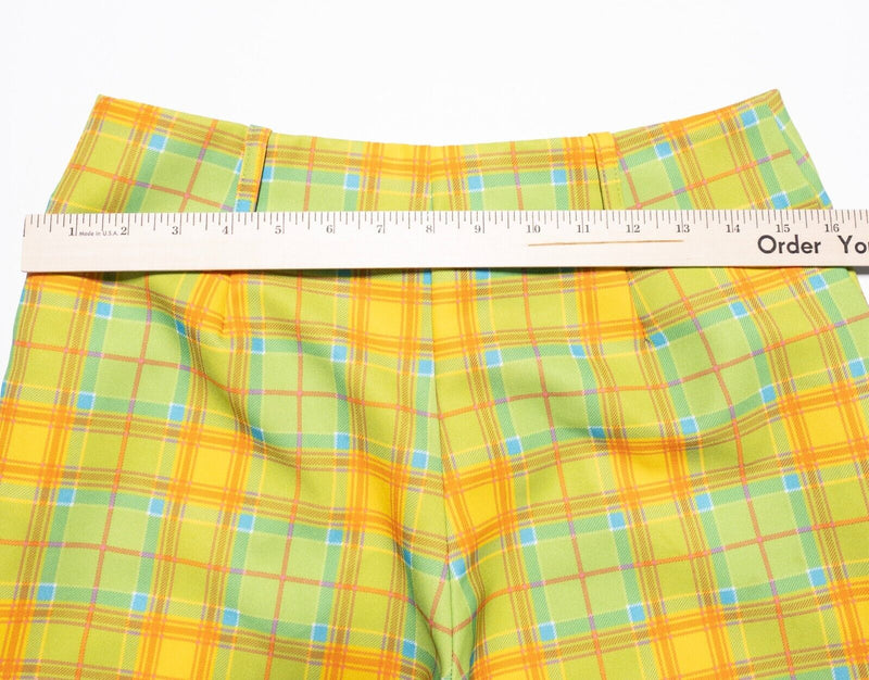 Beverly Rose Disco Pants Women's Fits 32x30 Vintage 70s Yellow Green Plaid