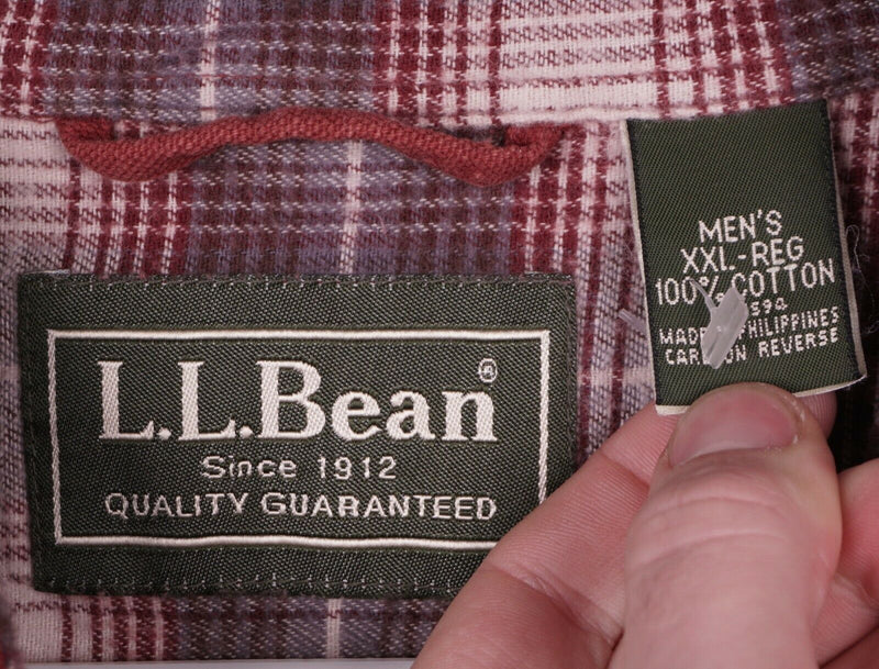 LL Bean Men's 2XL Snap-Front Flannel Lined Red/Orange Chore Shirt Jacket