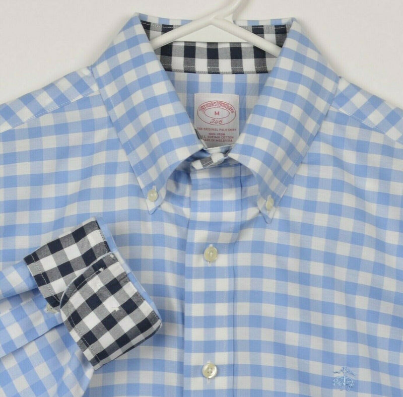 Brooks Brothers Men's Medium Flip Cuff Blue Gingham Check Button-Down Shirt