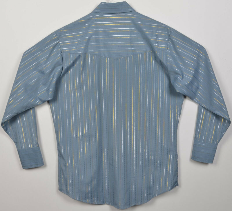 Ely Cattleman Men's Medium Pearl Snap Blue Metallic Silver Stripe Western Shirt