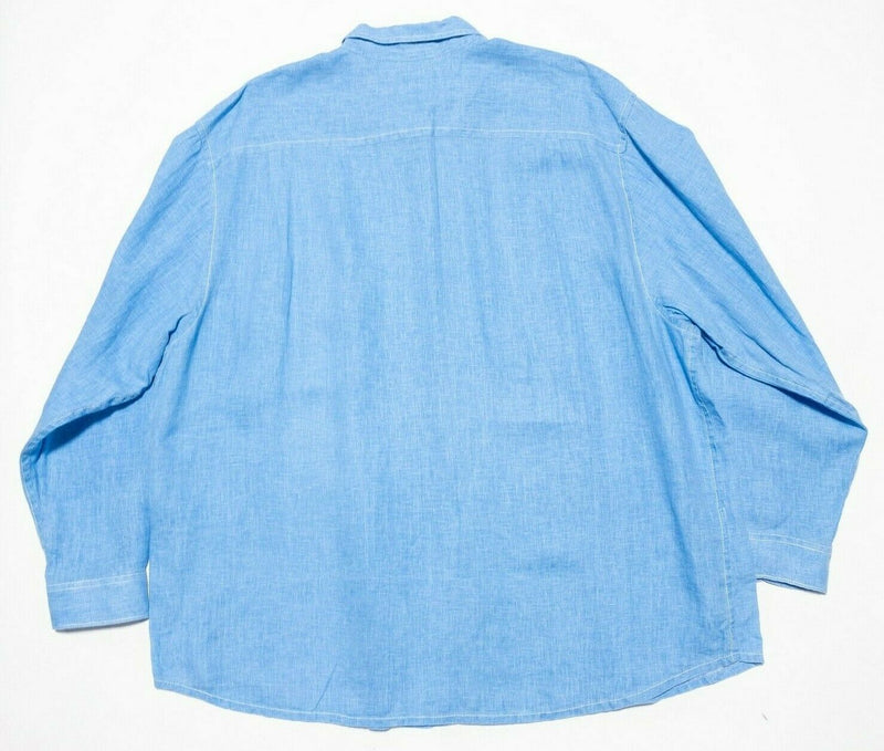Tommy Bahama Men's 2XLB Big 100% Linen Solid Blue Long Sleeve Button-Front Shirt