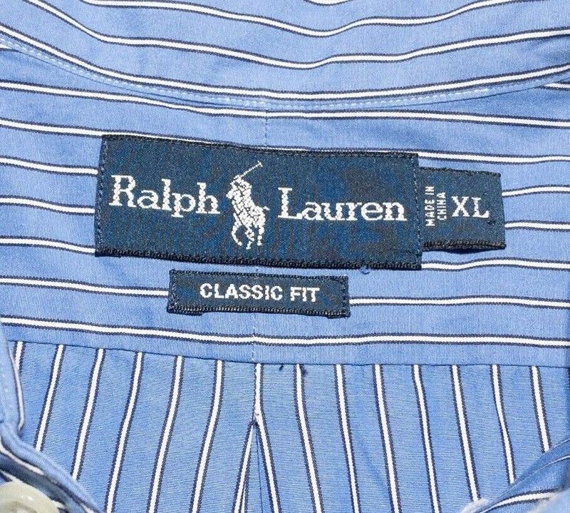 Polo Ralph Lauren Shirt XL Classic Fit Men's Long Sleeve Blue Stripe Pony