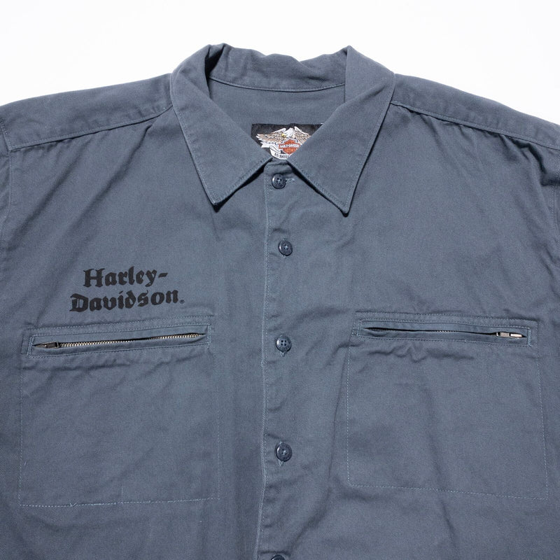 Harley-Davidson Button-Up Shirt Men's XL Gray Mechanic Garage Biker Logo