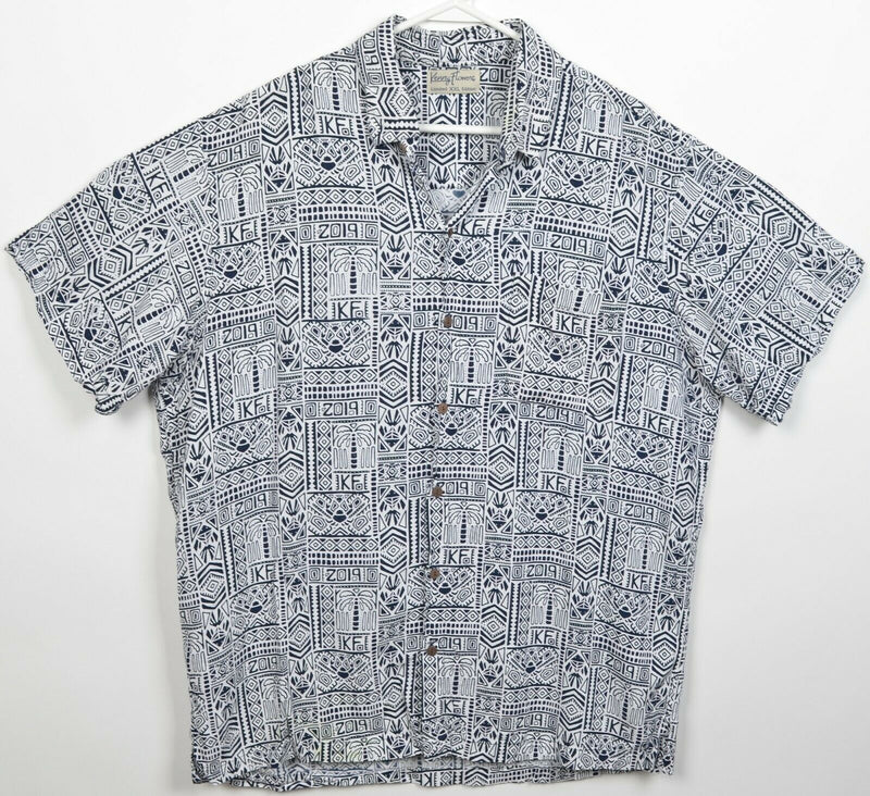 Kenny Flowers Men's 2XL Navy White Geometric Limited Edition Hawaiian Shirt