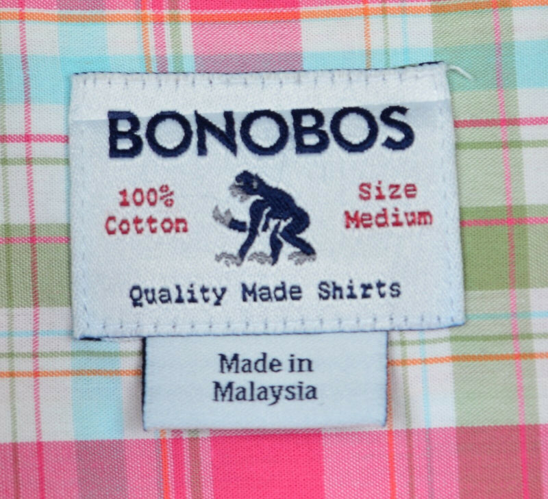Bonobos Men's Sz Medium Pink Green Blue Plaid Long Sleeve Button-Down Shirt