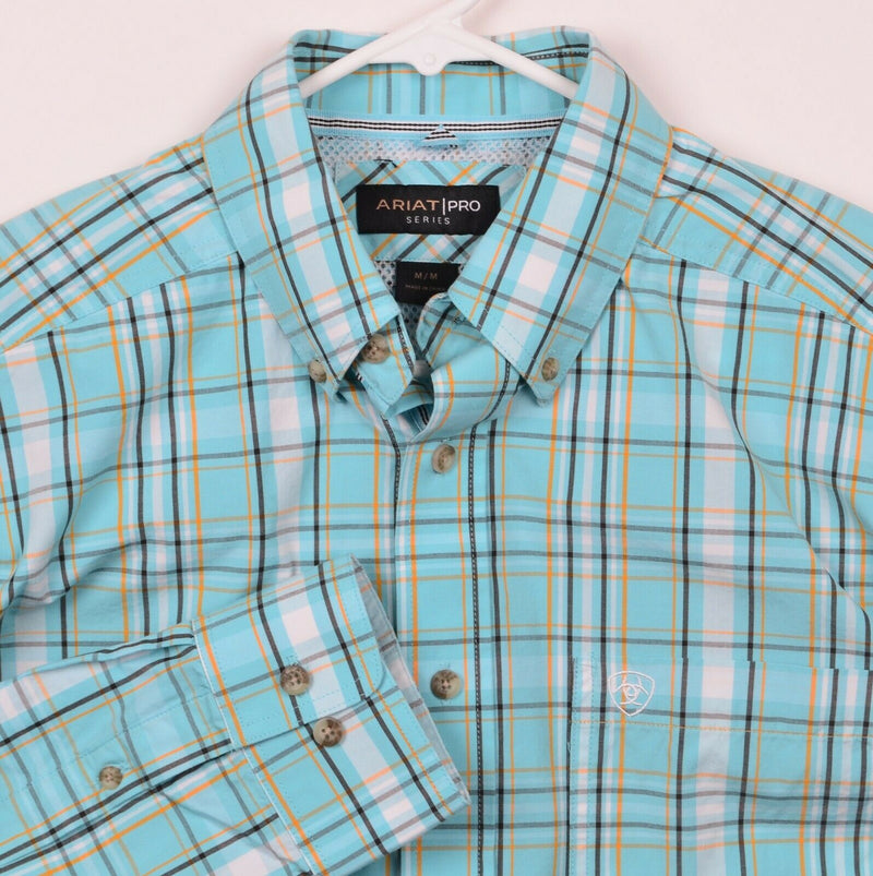 Ariat Pro Series Men's Sz Medium Blue Plaid Rodeo Western Button-Down Shirt