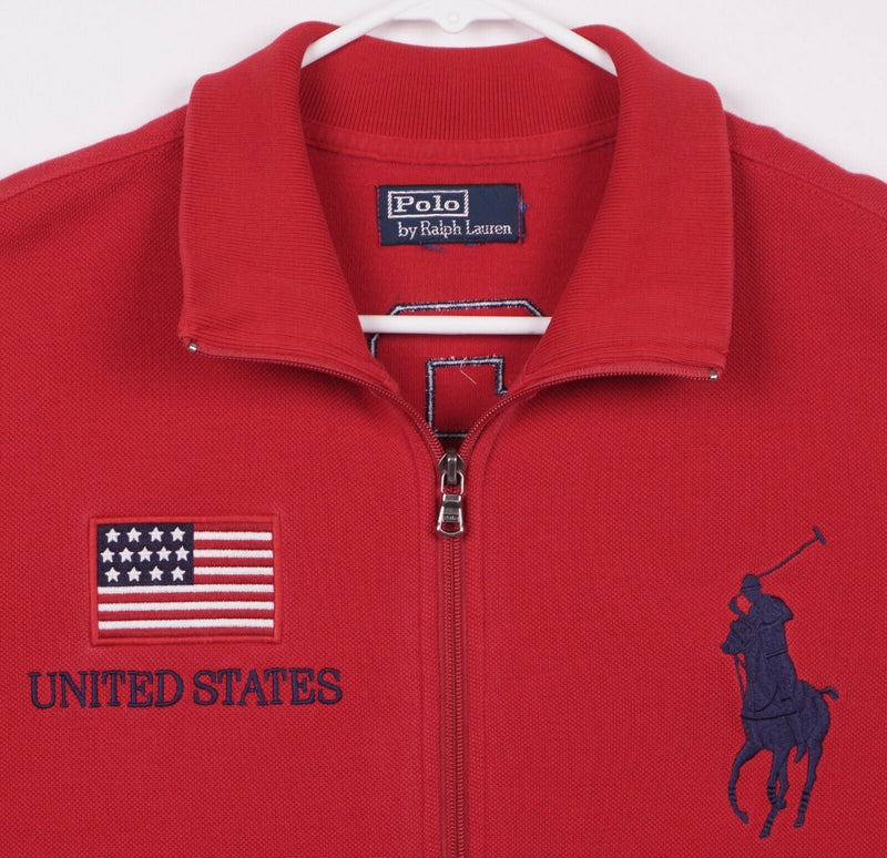 Polo Ralph Lauren Men's XL? USA Big Pony Red Full Zip Sweatshirt Jacket