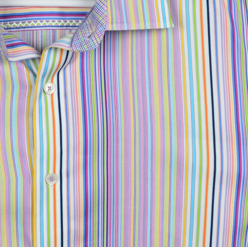 Bugatchi Uomo Men's 2XL Flip Cuff Multicolor Striped Colorful Casual Dress Shirt