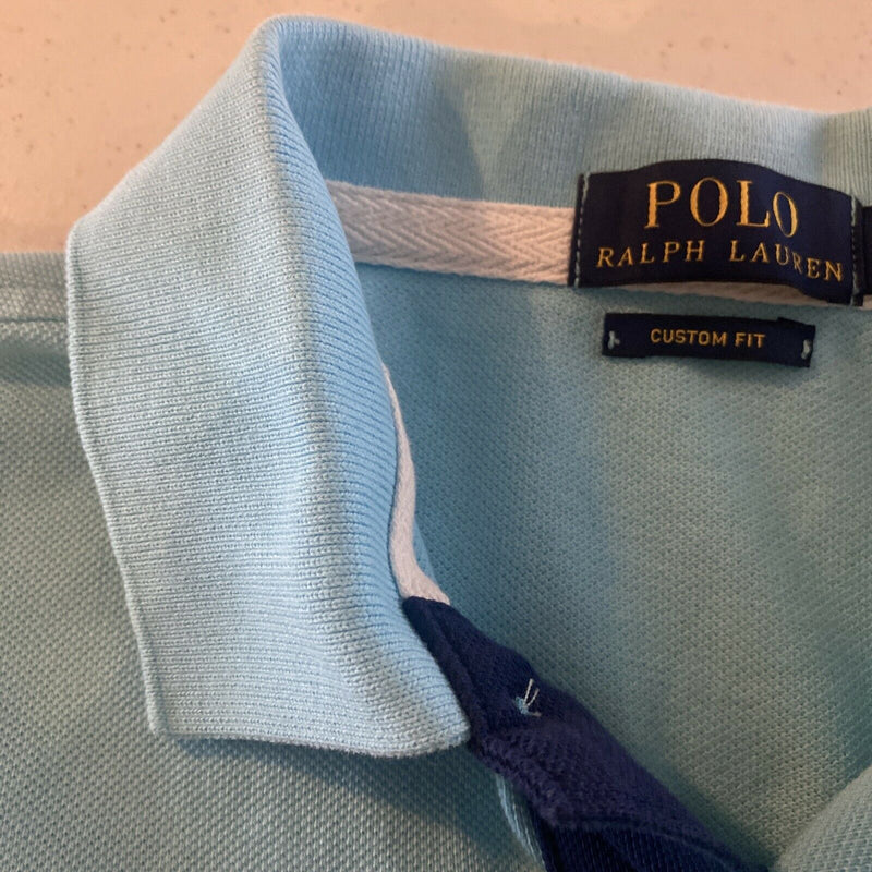 Polo Ralph Lauren Men's Medium Custom Fit Big Pony Embroidered Aqua Blue Shirt