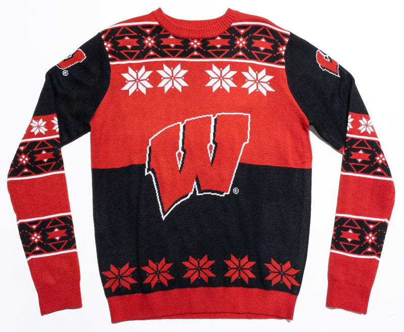 Wisconsin Badgers Christmas Sweater Adult Medium Fair Isle Knit Pullover Red