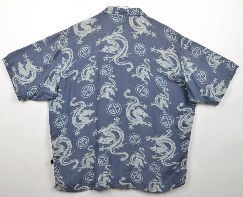 Vtg 90s FUBU Men's Sz XL 100% Silk Blue Dragon Print Hawaiian Camp Shirt