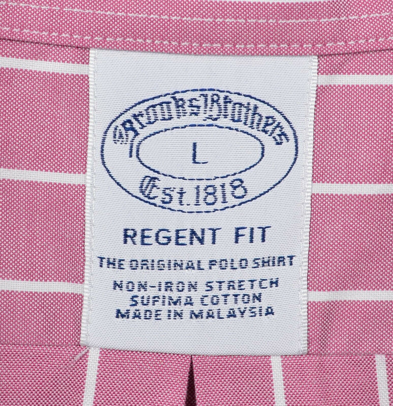 Brooks Brothers Men's Large Regent Fit Non-Iron Stretch Pink Striped Logo Shirt