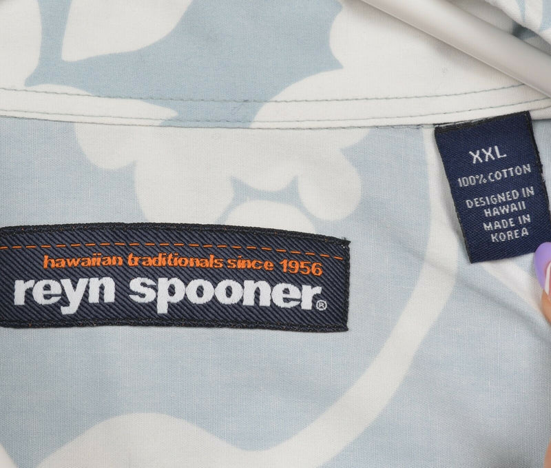 Reyn Spooner Men's 2XL Blue White Floral Button-Front Hawaiian Aloha Camp Shirt