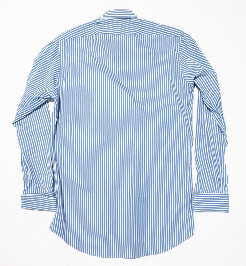 T.M.Lewin 16-36 Slim Fit Men's Shirt French Cuff Blue Yellow Stripe Long Sleeve