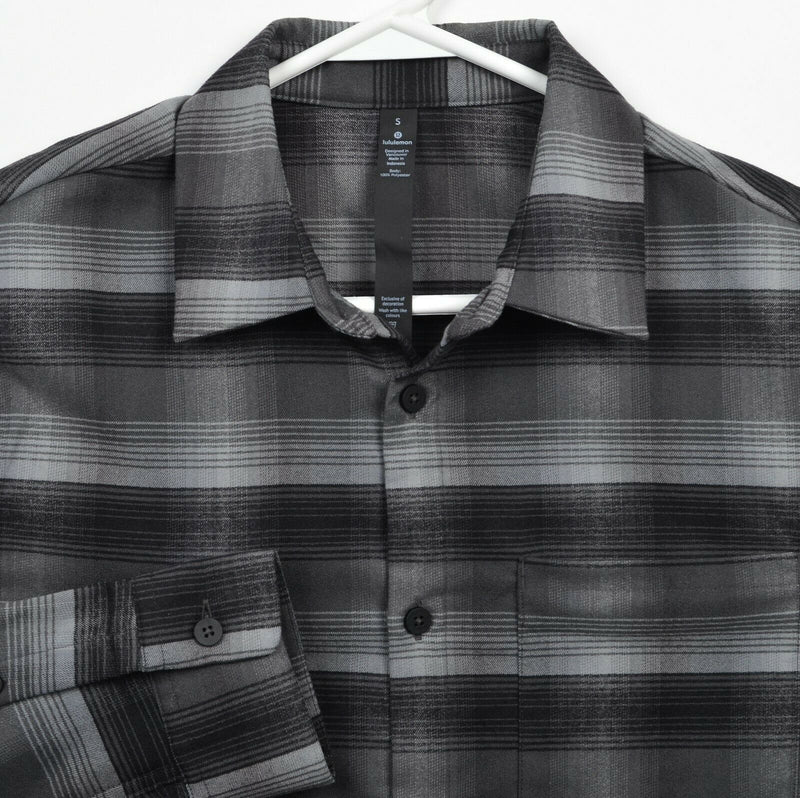 Lululemon Men's Small Masons Peak Flannel Black Gray Plaid Button-Front Shirt