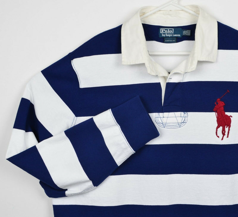 Polo Ralph Lauren Men's 2XL Custom Fit Chunky Stripe Big Pony Navy Rugby Stripe