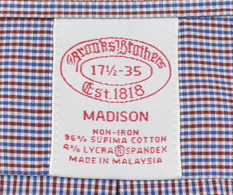 Brooks Brothers Men's 17.5-35 Non-Iron Spandex Blend Red Blue Check Dress Shirt