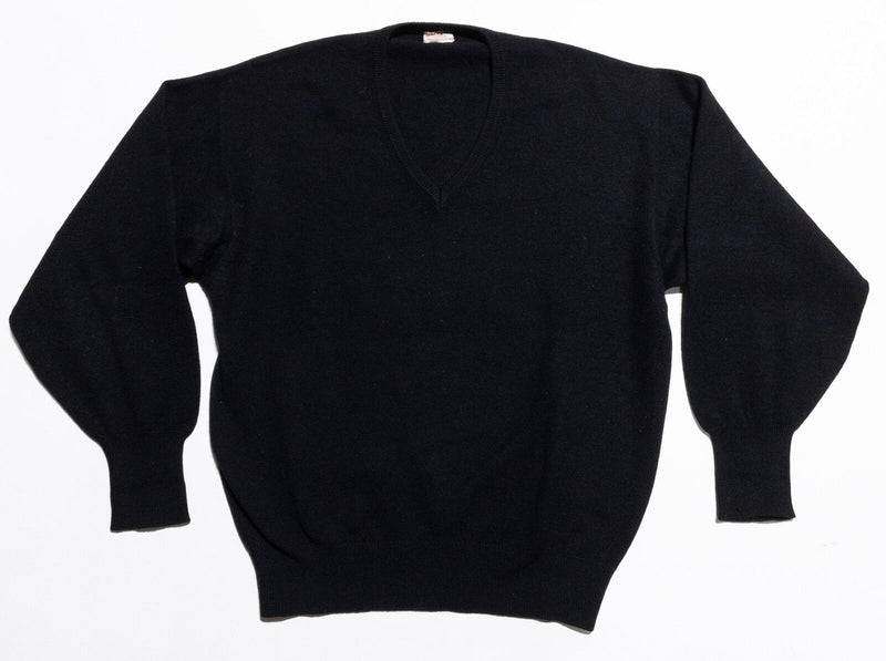 Vintage Jaeger Cashmere Sweater Men's 44 V-Neck Black Great Britain Pullover