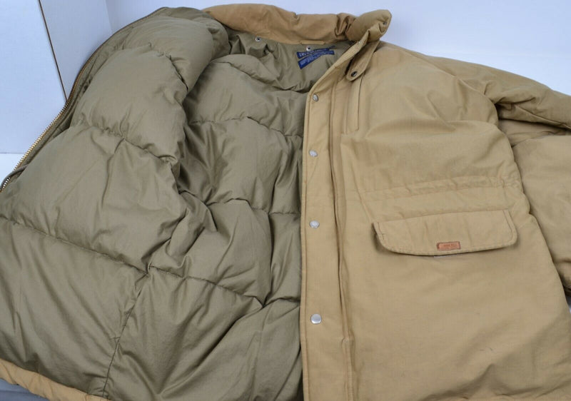 Vintage 80s Polo Ralph Lauren Men's Large Down Puffer Tan Brown Zip Snap Jacket