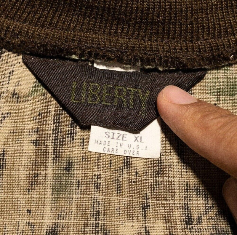 Vintage Liberty Camo Jacket Men's XL Snap-Front Bomber Brown Bark Leaf USA 80s