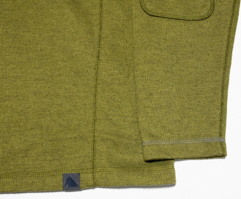 L.L.Bean Men's Large Polyester Wool Blend Henley Collar Elbow Pads Green Sweater