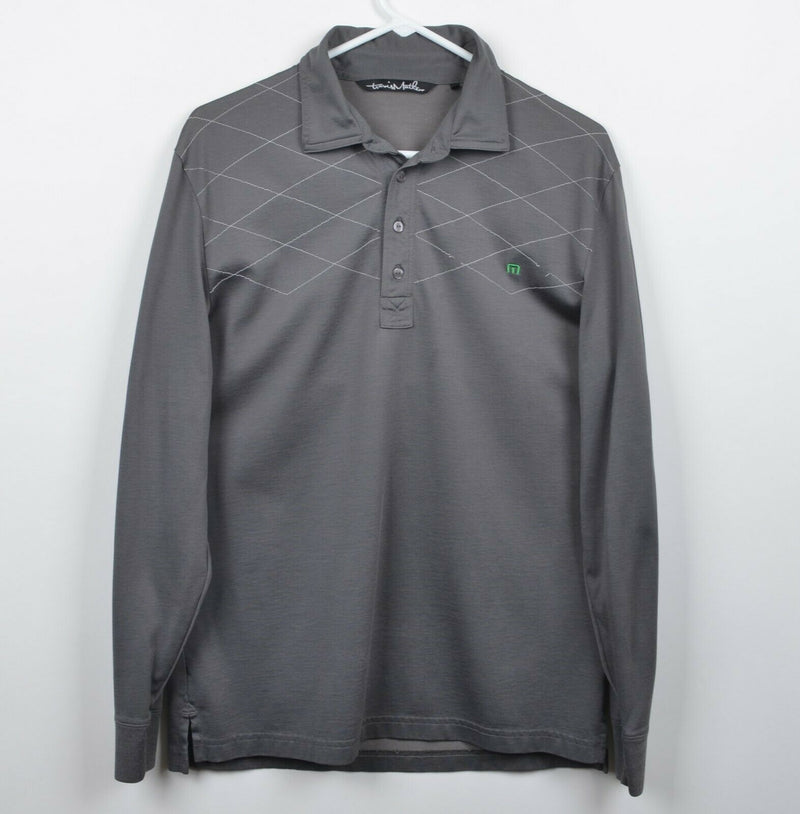 Travis Mathew Men's Sz Medium Gray Argyle Diamond Long Sleeve Golf Polo Shirt