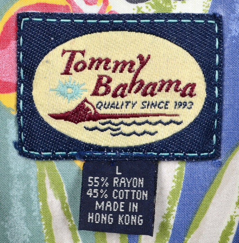 Tommy Bahama Men's Large Floral Geometric Striped Rayon Blend Hawaiian Shirt