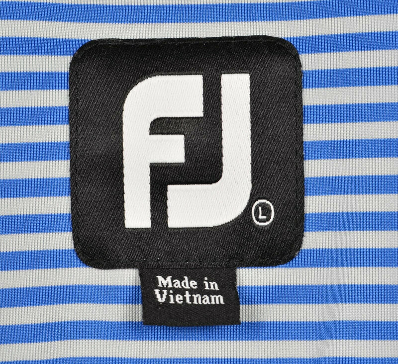 FootJoy Men's Sz Large Blue White Striped Polyester Blend FJ Golf Polo Shirt