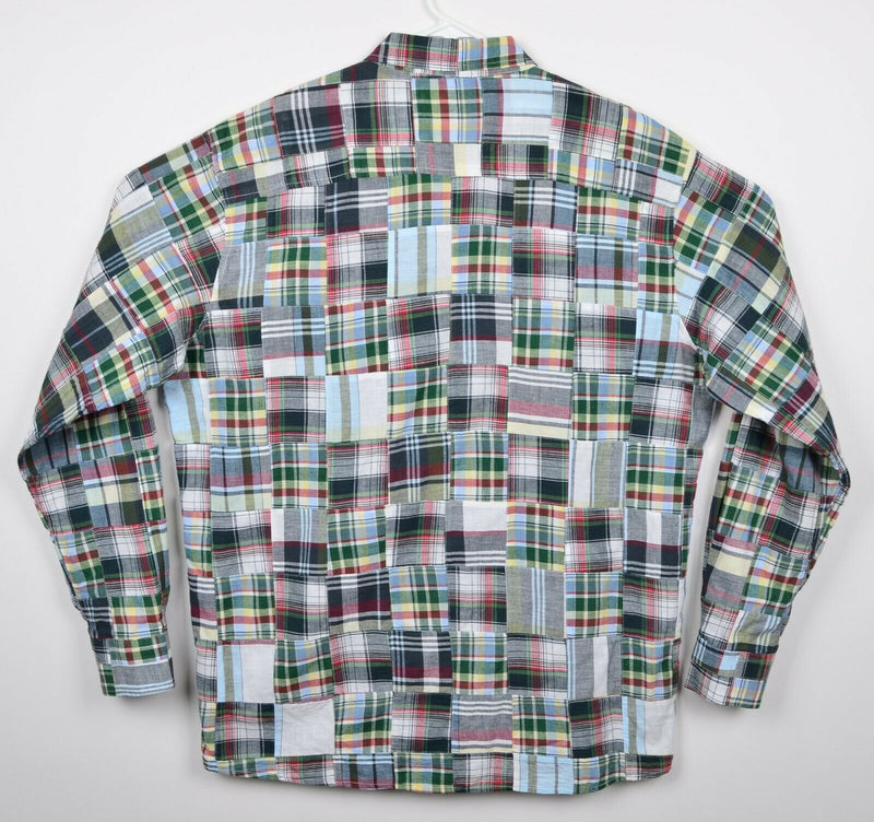Siegfried Vintage Men's 2XL Patchwork Multi-Color Plaid Navy Button-Front Shirt