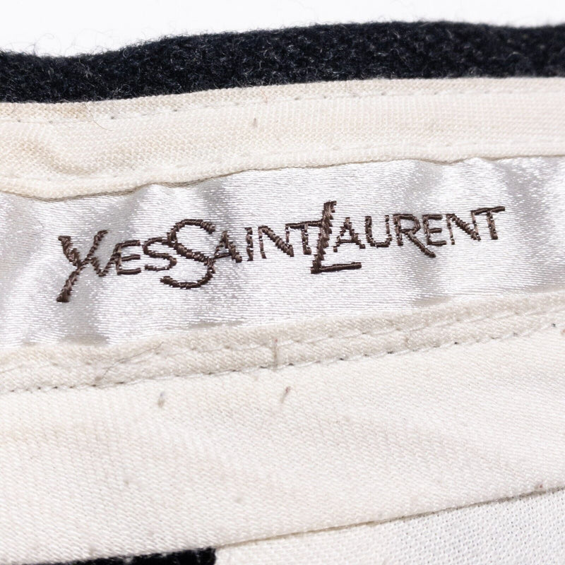 Yves Saint Laurent Wool Pants Mens 31 Vintage 80s Black Gray Striped Dress Pants