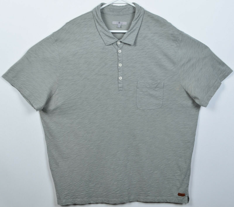 7 For All Mankind Men's 2XL Heather Gray/Green Short Sleeve Pocket Polo Shirt