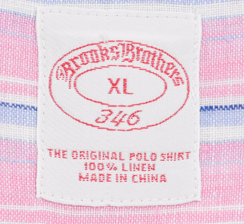 Brooks Brothers Men's XL 100% Linen Pink Blue Striped S/S Button-Down Shirt