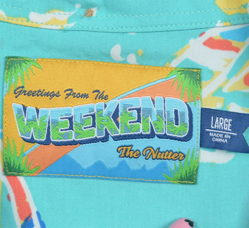 Chubbies The Nutter Men's Large "Weekend" Blue Sailboat Popover Camp Shirt