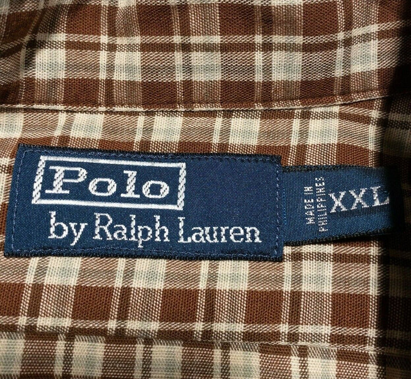 Polo Ralph Lauren Shirt Men's 2XL Brown Check Long Sleeve Button-Front Casual