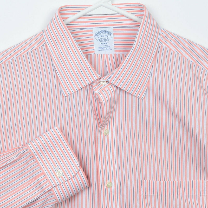 Brooks Brothers Men's 17.5-35 (XL) Orange Striped Non-Iron Regent Dress Shirt