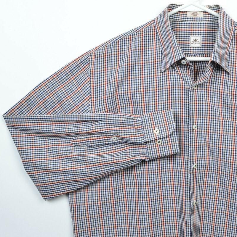Peter Millar Men's Large Blue Check Long Sleeve Button-Front Shirt