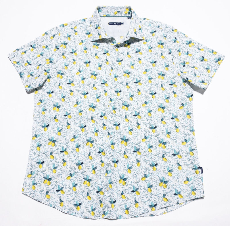 Stone Rose Shirt Men's Large Lemons Print Fruit Floral Button-Up Short Sleeve