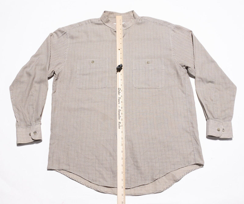 Vintage Yves Saint Laurent Shirt Men's Large Band Collar 90s Brown Check Button