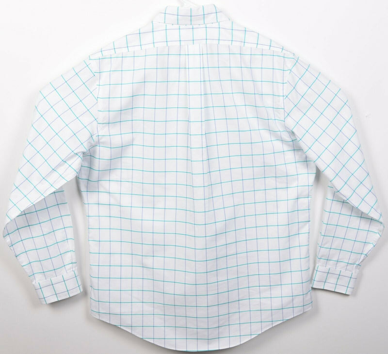 Brooks Brothers Men's Large White Blue Graph Check Non-Iron Button-Down Shirt