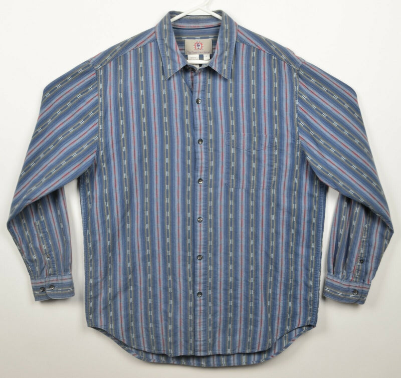 The Territory Ahead Men's Large Blue Red Striped Long Sleeve Button-Front Shirt