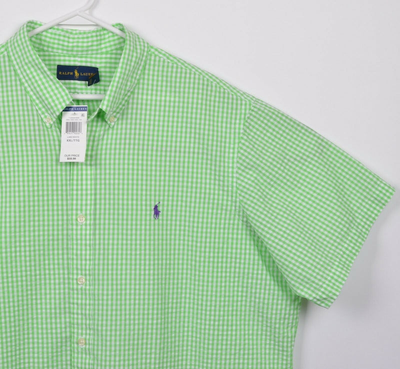 Polo Ralph Lauren Men's 2XL Seersucker Lime Green Gingham Button-Down Shirt