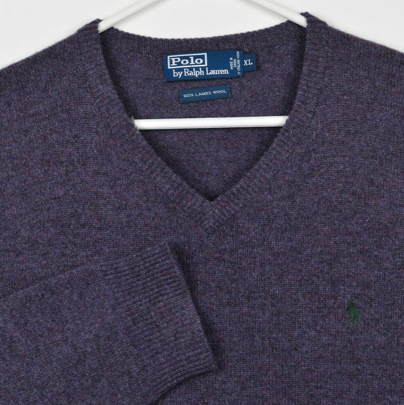 Polo Ralph Lauren Men's XL 100% Lambswool V-Neck Purple Pullover Sweater